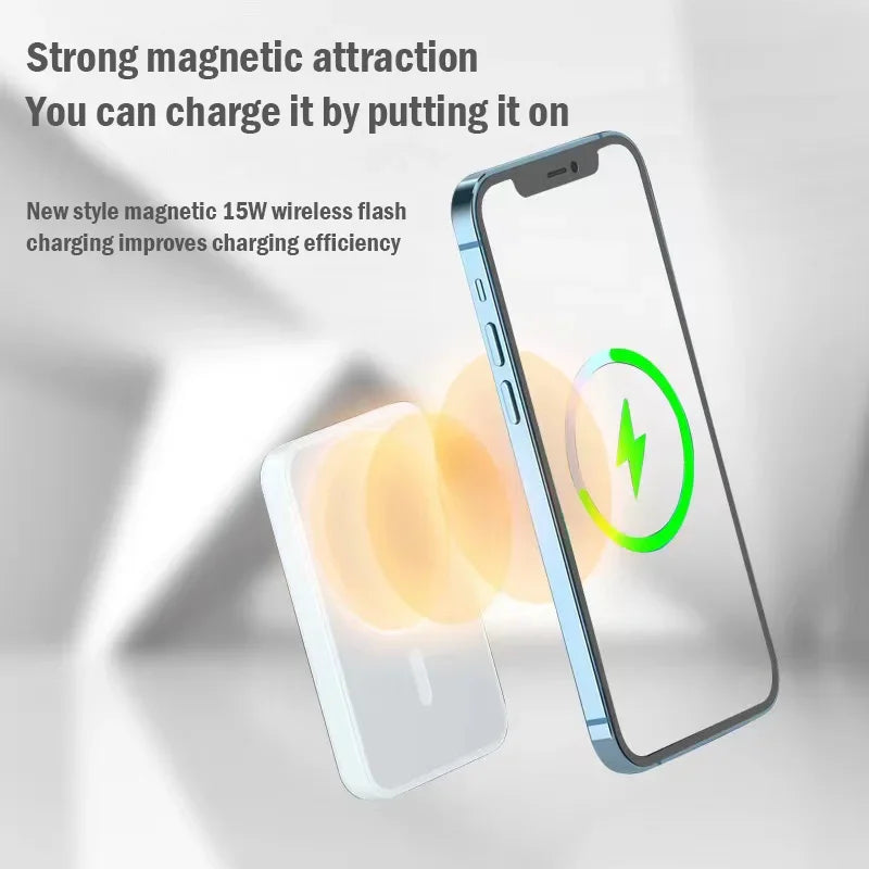 50,000mAh Magnetic Power Bank – 20W Fast Charging, Wireless & USB-C External Battery Pack for iPhone 13–15, Xiaomi, Samsung
