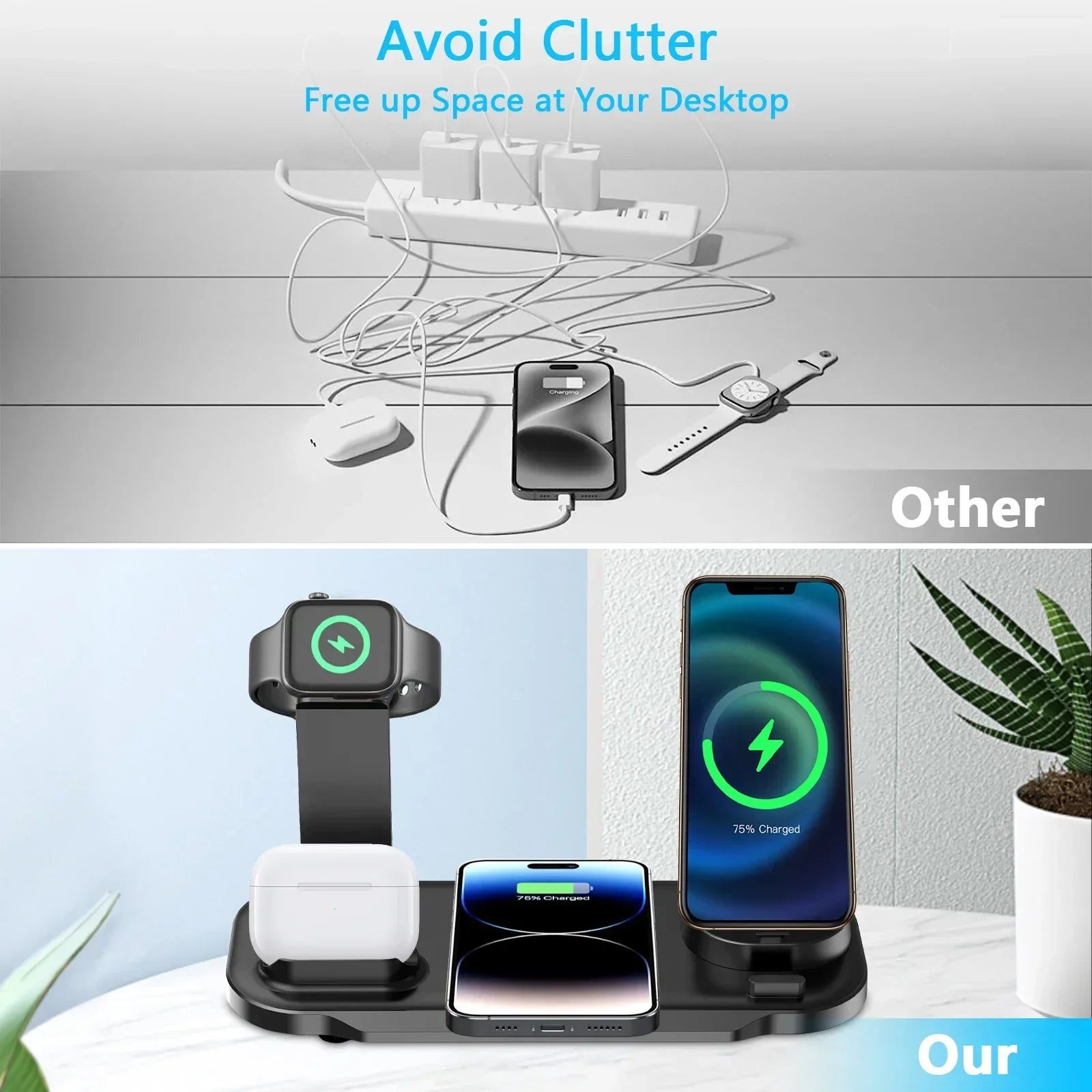 7-in-1 30W Wireless Charging Station – Fast Charger Stand for iPhone 15/14/13/12/11 Pro Max, Apple Watch Series 8–6, and AirPods Pro