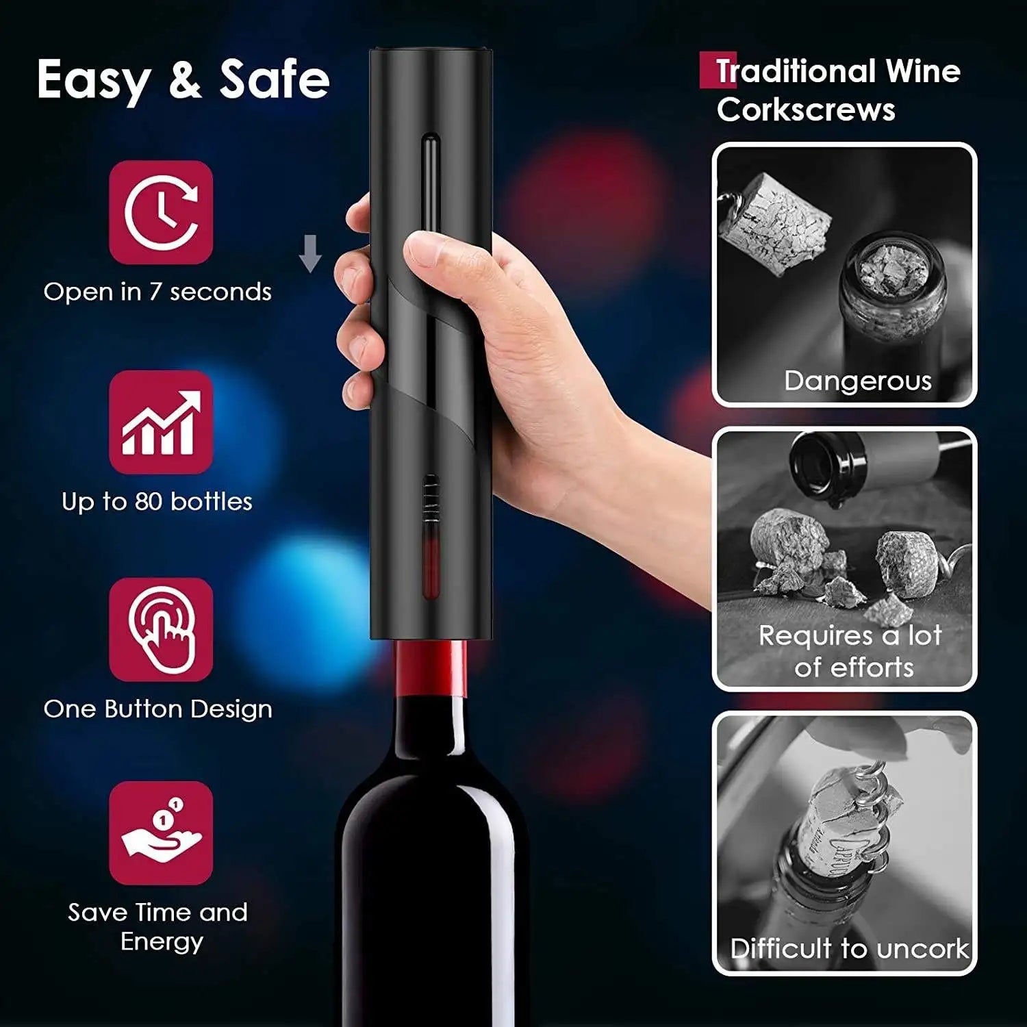 OFENGIQ Electric Wine Opener – Automatic Corkscrew with Foil Cutter | Sleek, Battery-Powered Bottle Opener for Red Wine