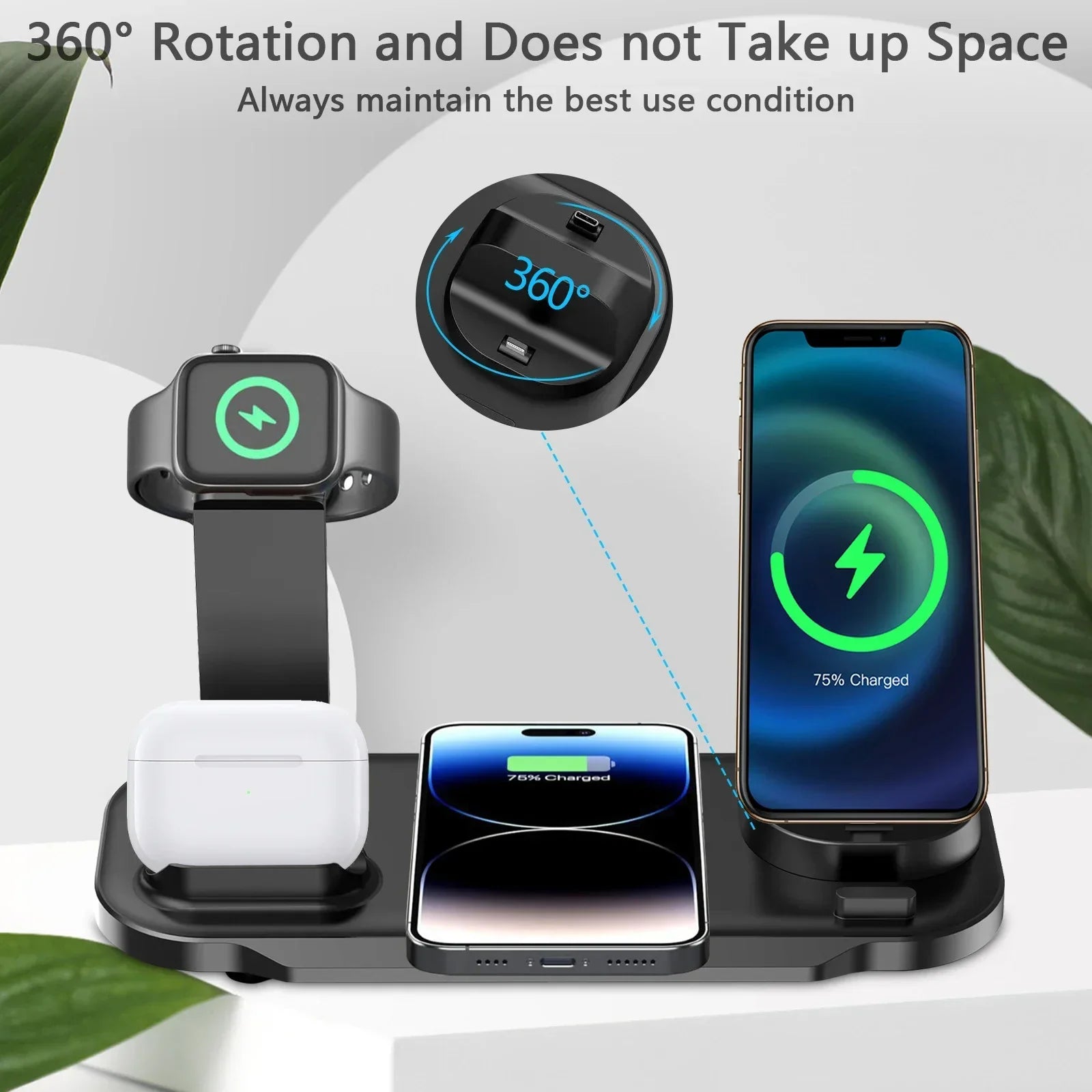 7-in-1 30W Wireless Charging Station – Fast Charger Stand for iPhone 15/14/13/12/11 Pro Max, Apple Watch Series 8–6, and AirPods Pro